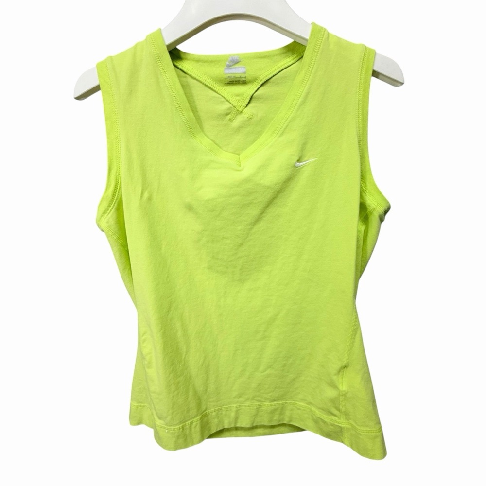 Nike Women's Medium Neon Green Sleeveless V-Neck Athletic Top Swoosh Dri-Fit